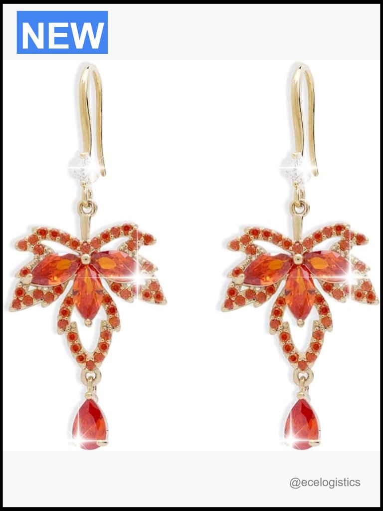 Cz Rhinestone Maple Leaf Drop Dangle Earrings For Women